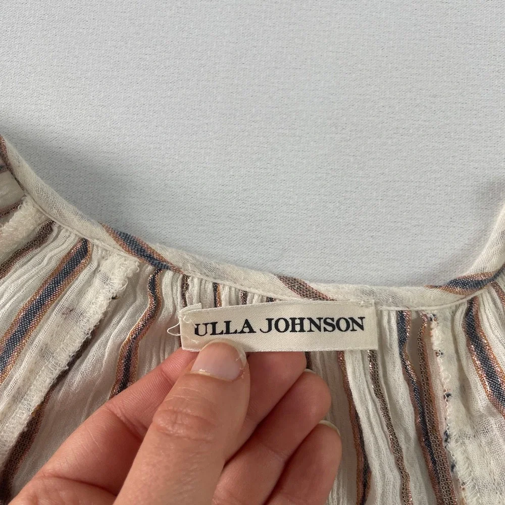 Ulla Johnson Imari Midi Dress In Cream‎ Long Sleeve Striped Oversized Size 6 - Picture 6 of 13